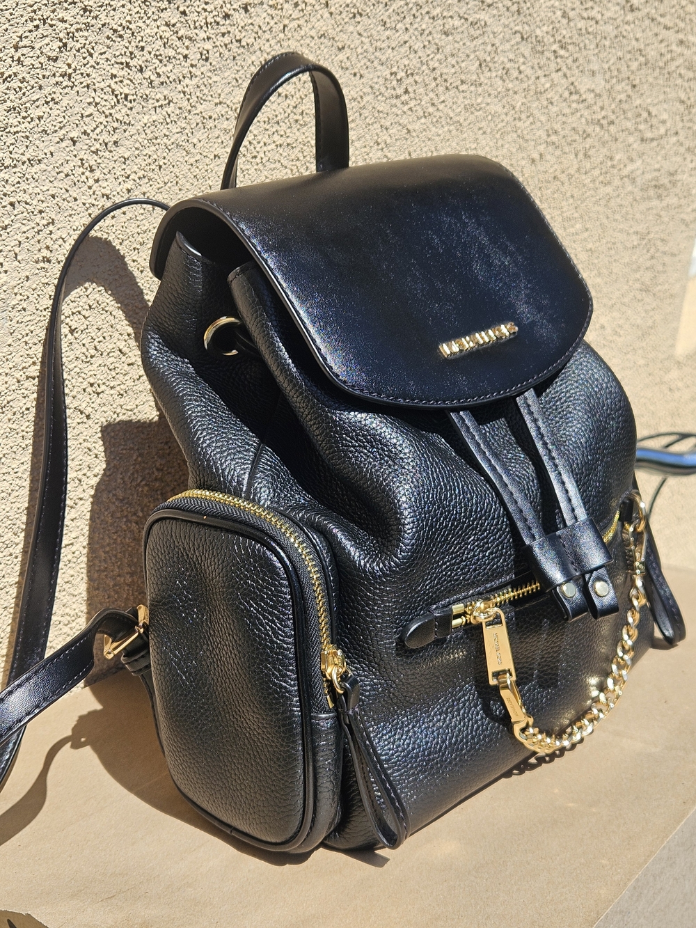Michael Kors Womens Jet Set Medium Pebbled Black Leather Backpack - Picture 8 of 10